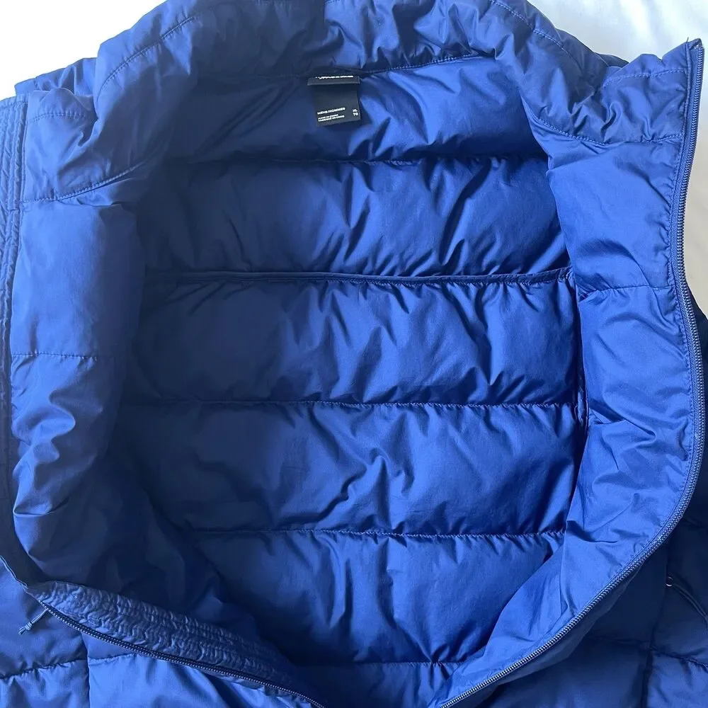 The North Face 550 Down Puffer Vest Mens Size XL Blue Full Zip Pockets Logo